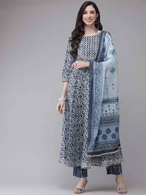 Blue printed cotton ethnic-kurtis 1