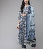 Blue printed cotton ethnic-kurtis