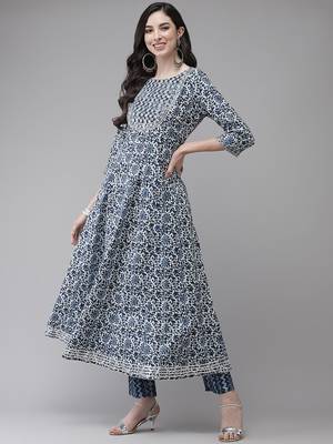 Blue printed cotton ethnic-kurtis 2