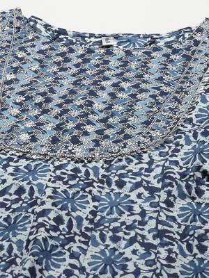 Blue printed cotton ethnic-kurtis 4