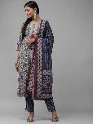 Blue printed cotton silk ethnic-kurtis 1