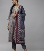 Blue printed cotton silk ethnic-kurtis
