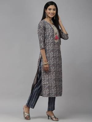 Blue printed cotton silk ethnic-kurtis 2