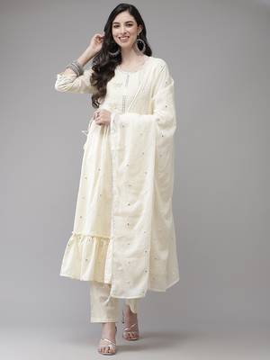 Cream embroidered cotton ethnic-kurtis 1