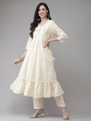 Cream embroidered cotton ethnic-kurtis 2