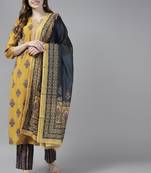 Mustard printed cotton silk ethnic-kurtis