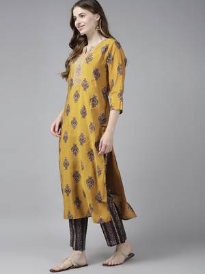 Mustard printed cotton silk ethnic-kurtis 2