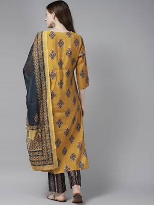 Mustard printed cotton silk ethnic-kurtis 3