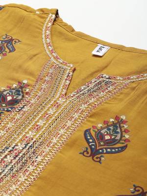 Mustard printed cotton silk ethnic-kurtis 4
