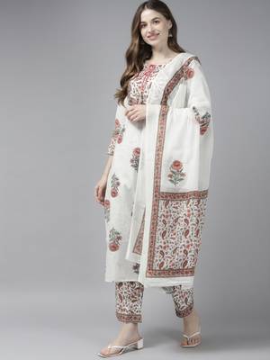 White printed cotton ethnic-kurtis 1