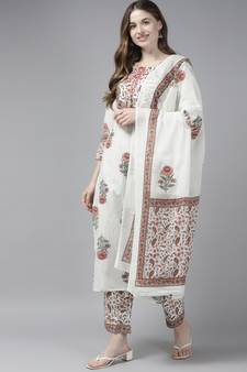 White printed cotton ethnic-kurtis