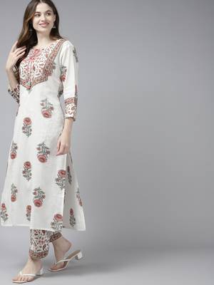 White printed cotton ethnic-kurtis 2