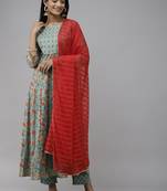 Green printed cotton ethnic-kurtis