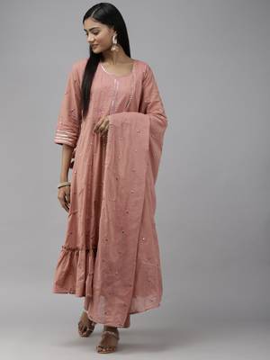 Pink embroidered cotton ethnic-kurtis 1