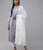 Grey embroidered cotton ethnic-kurtis