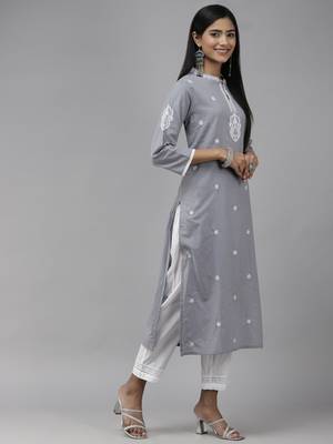 Grey embroidered cotton ethnic-kurtis 2