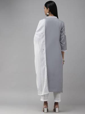 Grey embroidered cotton ethnic-kurtis 3