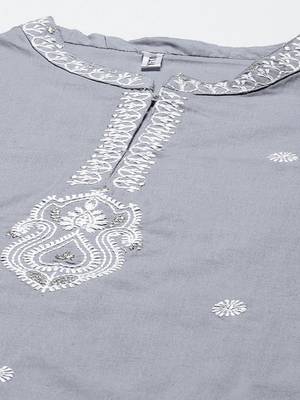 Grey embroidered cotton ethnic-kurtis 4