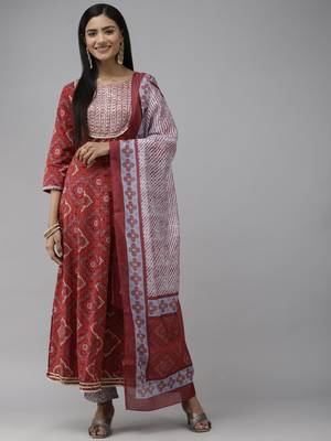Red printed cotton ethnic-kurtis 1