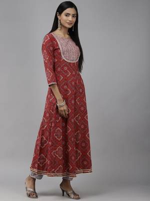 Red printed cotton ethnic-kurtis 2