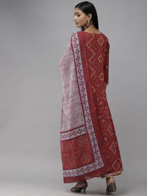 Red printed cotton ethnic-kurtis 3