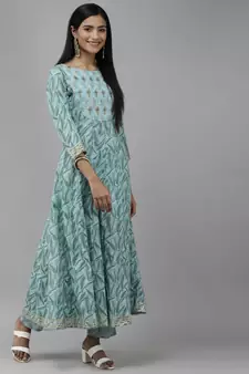 Blue printed cotton ethnic-kurtis