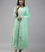 Green printed cotton ethnic-kurtis