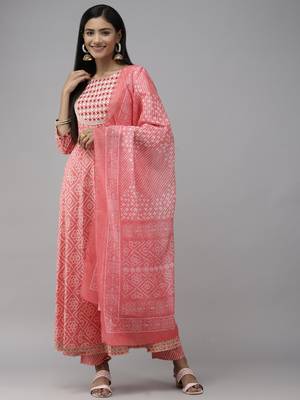Peach printed cotton ethnic-kurtis 1