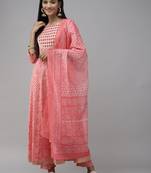 Peach printed cotton ethnic-kurtis