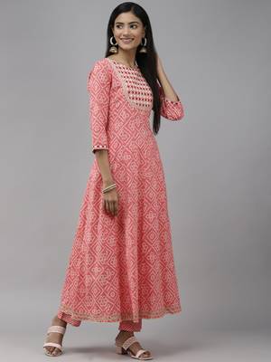 Peach printed cotton ethnic-kurtis 2