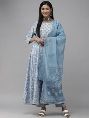 Blue printed cotton ethnic-kurtis 1