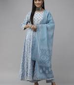 Blue printed cotton ethnic-kurtis