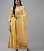 Yellow printed cotton ethnic-kurtis