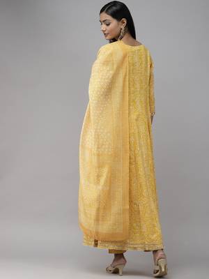 Yellow printed cotton ethnic-kurtis 3