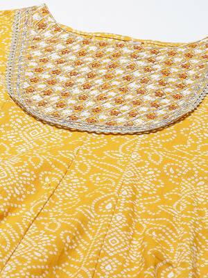 Yellow printed cotton ethnic-kurtis 4