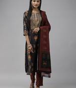 Black printed cotton silk ethnic-kurtis