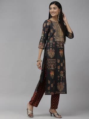 Black printed cotton silk ethnic-kurtis 2