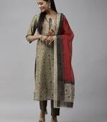 Green printed cotton silk ethnic-kurtis