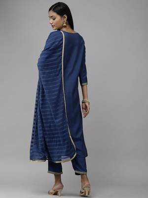 Blue embroidered cotton silk ethnic-kurtis 3