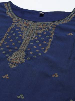 Blue embroidered cotton silk ethnic-kurtis 4