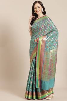 green silk blend woven   saree with  blouse