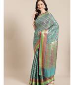 green silk blend woven   saree with  blouse