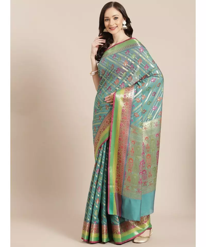 green silk blend woven   saree with  blouse