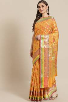 mustard silk blend woven   saree with  blouse
