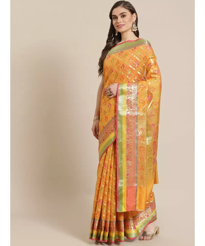 mustard silk blend woven   saree with  blouse