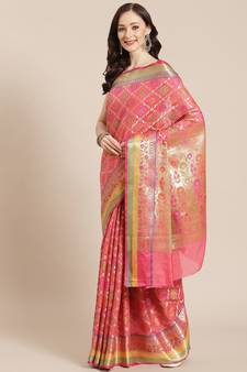 pink silk blend woven   saree with  blouse