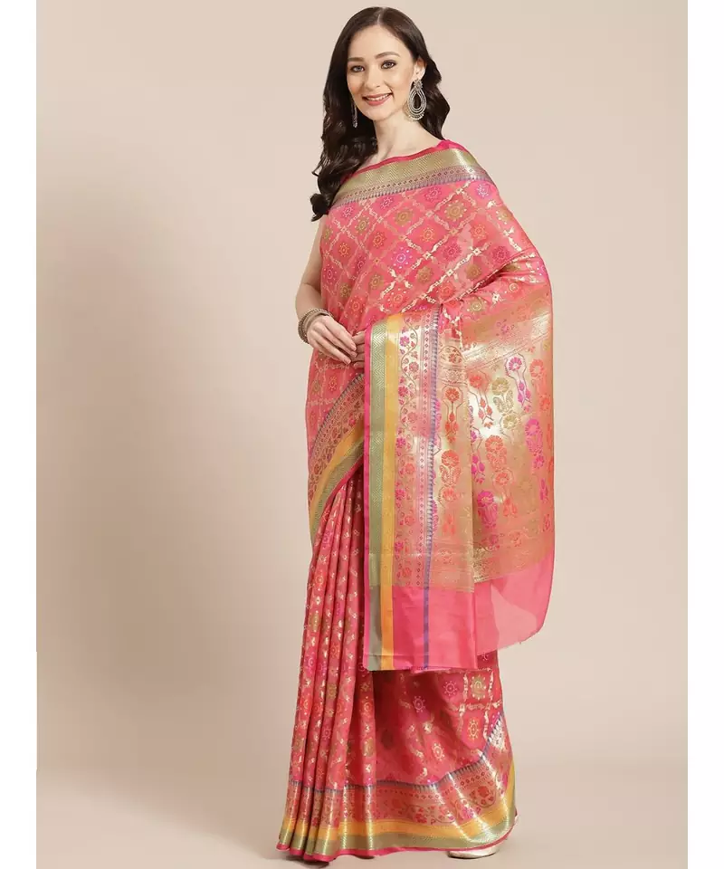pink silk blend woven   saree with  blouse