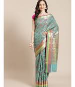 green silk blend woven   saree with  blouse