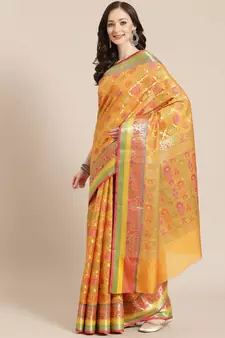 mustard silk blend woven   saree with  blouse