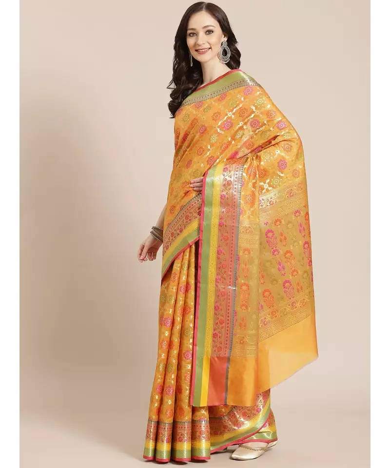 mustard silk blend woven   saree with  blouse